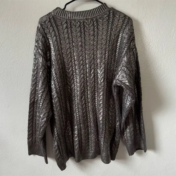 Topshop Premium Womens S Metallic Gray Chunky Knit Oversized Sweater Pullover - Image 10