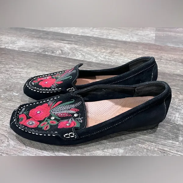 FINAL PRICE Baretraps Otella Black Leather Suede Embroidered Women's Loafers - Image 5