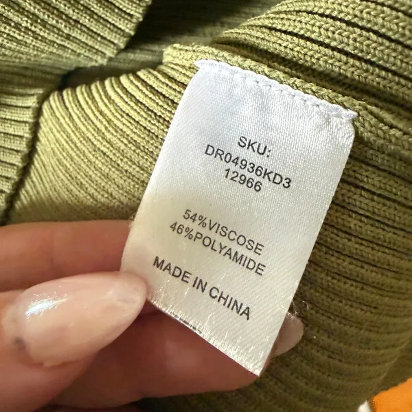 MESHKI Olive Green Rib Knit Turtleneck Sleeveless Midi Dress Extra Large Bodycon - Image 7