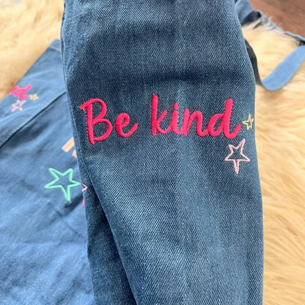 Hoodies For Heroes "kindness is free" Colorful Star Patch Denim Tote Bag - Image 3