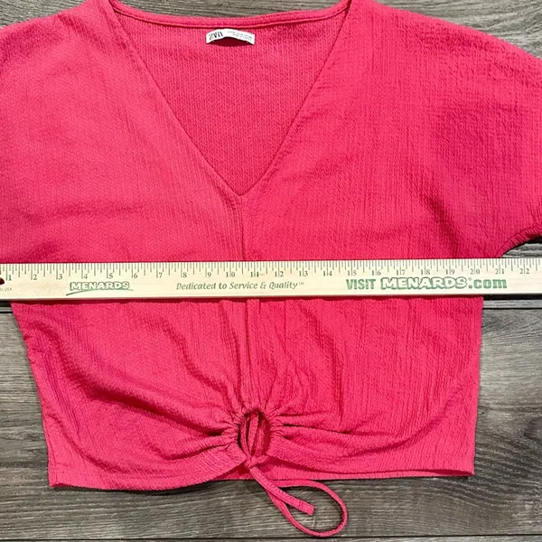 Women's Zara‎ Cinch Front Short Sleeve Crop Top Bright Pink Size Medium - Image 3