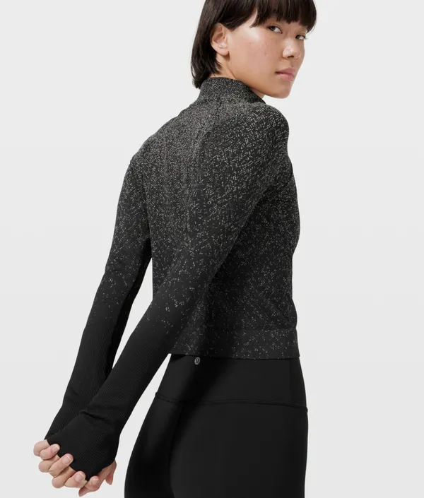 Lululemon Rest Less Cropped 1/2 Zip Herringbone Fade Black / White Sz 4 - Image 2