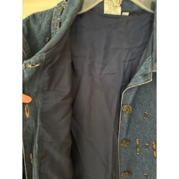 Parsley & Sage Women Large Denim Jacket Beaded Embroidered Boho Art to Wear crop - Image 11