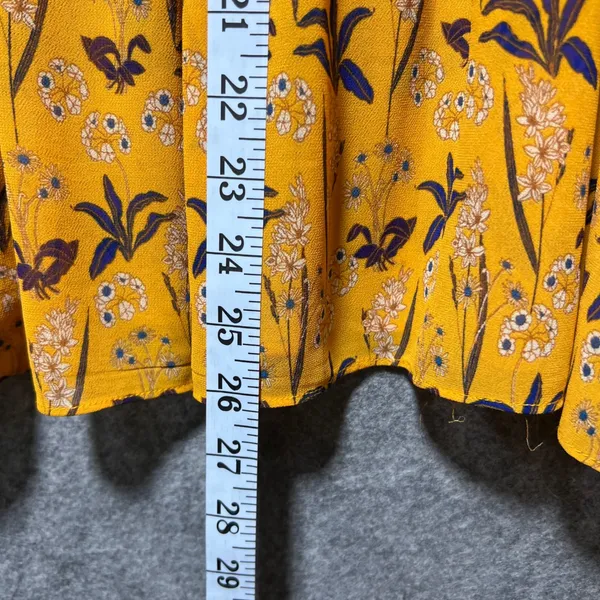 Rose + Olive‎ Mustard Yellow Floral Smocked Peplum Sheer Blouse Long Sleeve M - Image 4
