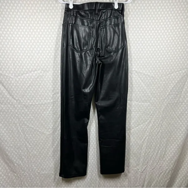 Abercrombie‎ & Fitch Black Vegan Leather The 90s Straight High Rise Pants - Image 4
