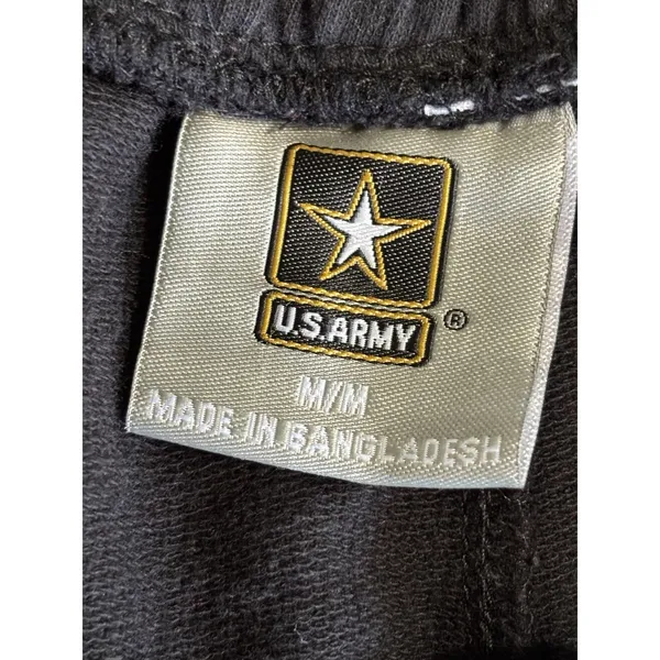 Army Military Jogger Sweatpants Blk/Camo Elastic Tie Waist‎ Sz M Pockets Logo - Image 6