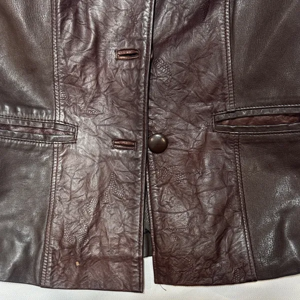 Women’s Dark Brown Leather Blazer Jacket Size L - Image 9