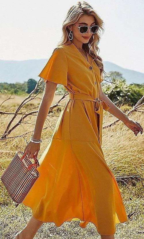 Simply Dresses Mustard Yellow Casual Short Sleeve Summer Dress - Image 3