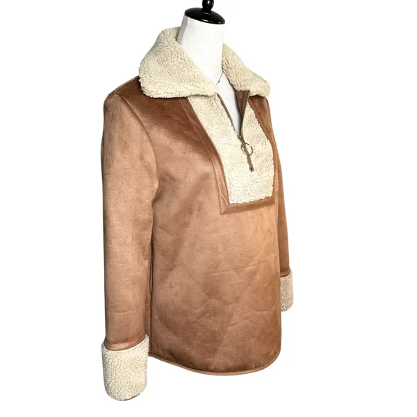 Tuckernuck Stella Faux Suede Tan Sherpa Pullover XS NWT | 70's‎ Retro Penny Lane - Image 2