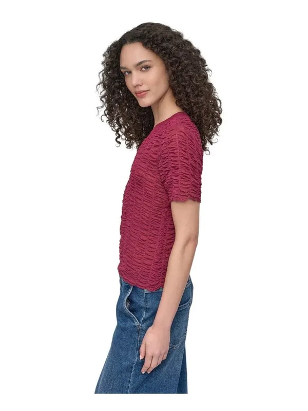 NWT DKNY Womens Lightweight Textured Top P52SAW83 Beet Red M - Image 3