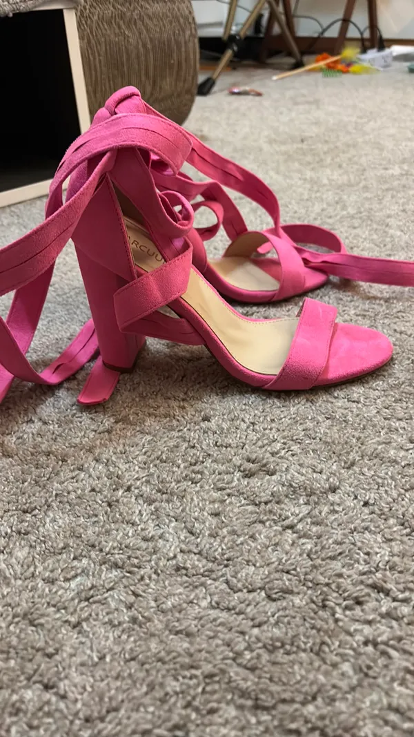 Pink Lace Up Heels Size 8 - Image 2