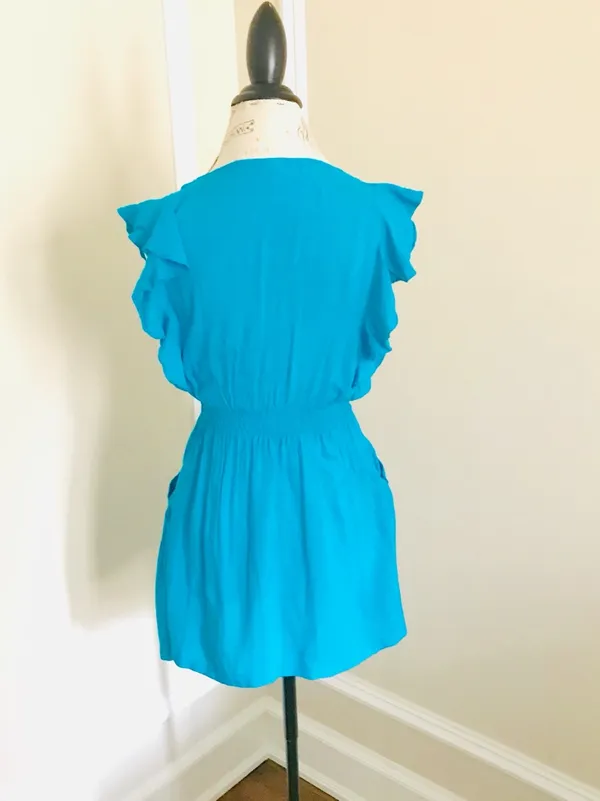 Picky Girl Teal Ruffled Short Dress w/Elastic Waist & Side Pockets Sz M - Image 4