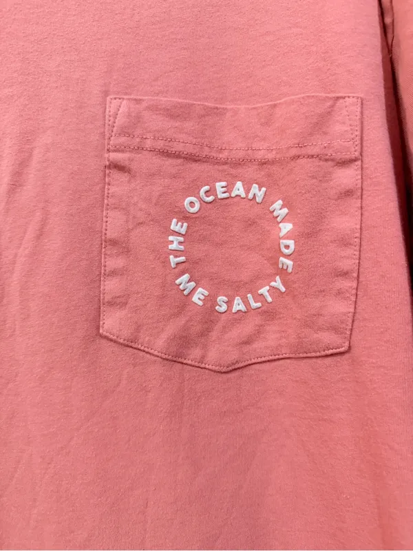 VS PINK The Ocean Made Me Salty Long Sleeve Pocket Campus Tee Salmon Peach M - Image 3