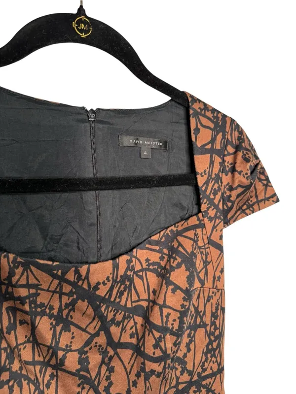 David Meister Brown and Black Abstract Print Square Neck Sheath Dress Size 4 - Image 3