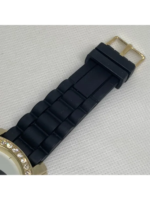 Gold tone Elephant dial women watch rhinestones 43mm quartz black band running - Image 3