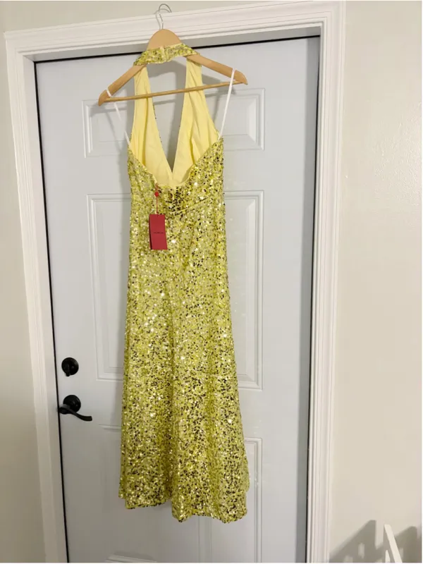 Halston New Renata Sequin Maxi Dress Yellow Size 4 - Image 4