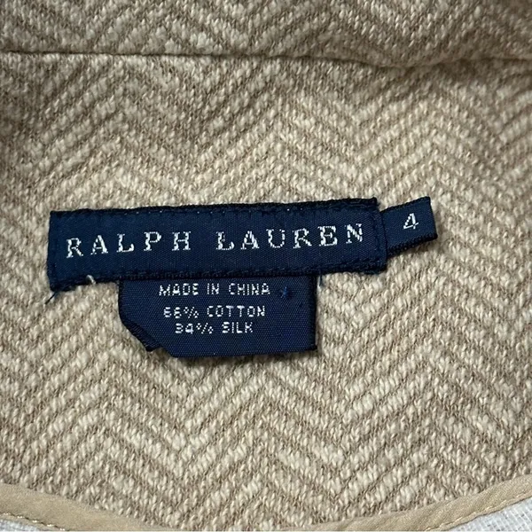 Ralph Lauren Vintage Women’s Tan Beige Herringbone Suede Trim Jacket Size 4 - Image 7