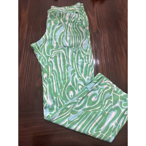 Lilly Pulitzer Cambridge Pullon Palazzo Pants Finders Keepers Blue Green Xl - Image 2