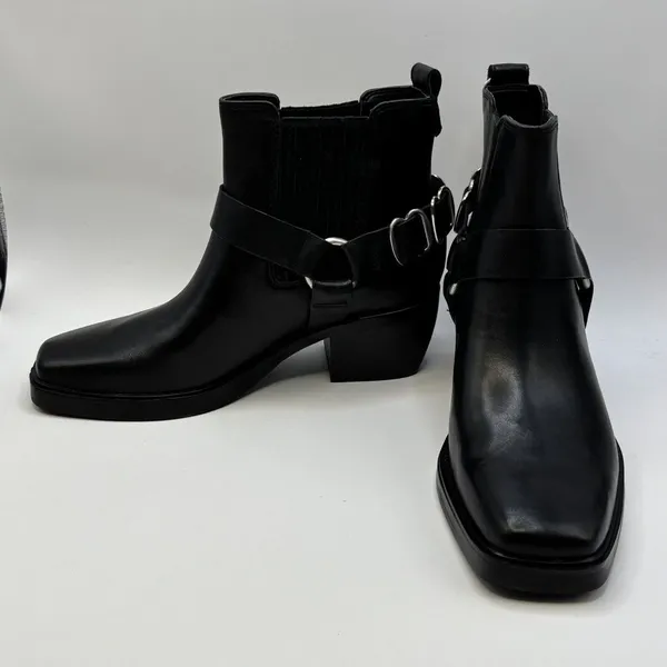 Sam Edelman Bellamie‎ Leather Ankle Bootie Womens 6 Pull On Square Toe Black - Image 5