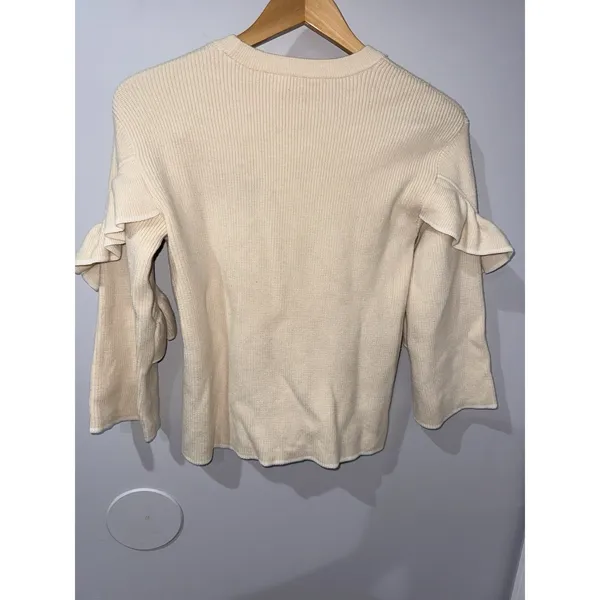 Tory Burch Ashley Ruffled Bell Sleeves Pullover Knit‎ Sweater Wool Ivory Small D - Image 3