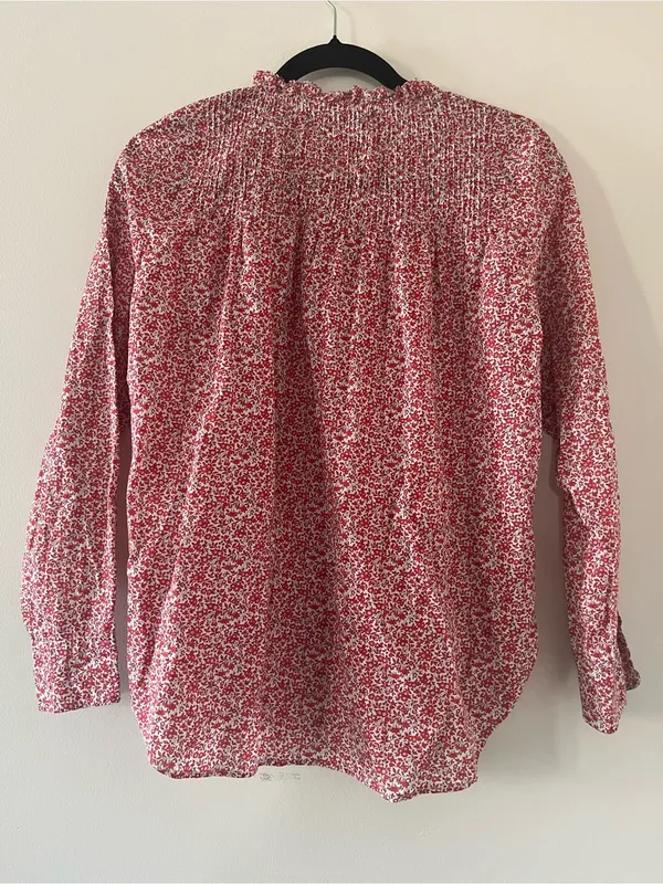 J Crew Red Ditsy Floral Peasant Top 4 100% Cotton Cottagecore Prairie Church - Image 7