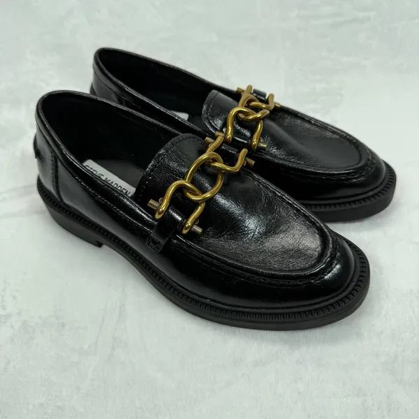 Steve Madden Loafer‎ Black Chain Accent Lug Sole Comfortable Shoes 6.5 - Image 4