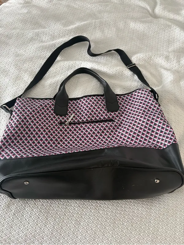 HADAKI by Kalencom Weekender Duffel Bag Pink Black Geometric Travel Shoulder - Image 9