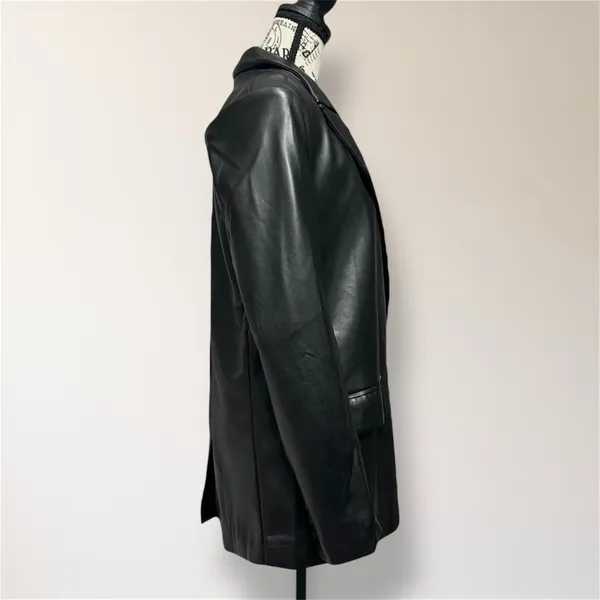 Anthropologie Endless Rose L Black Faux Leather‎ Blazer Jacket Pockets Y2K Retro - Image 6