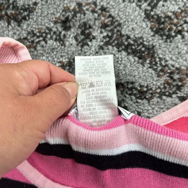 Vintage United States Sweaters Striped Knit Tank Top Pink Large - Image 3