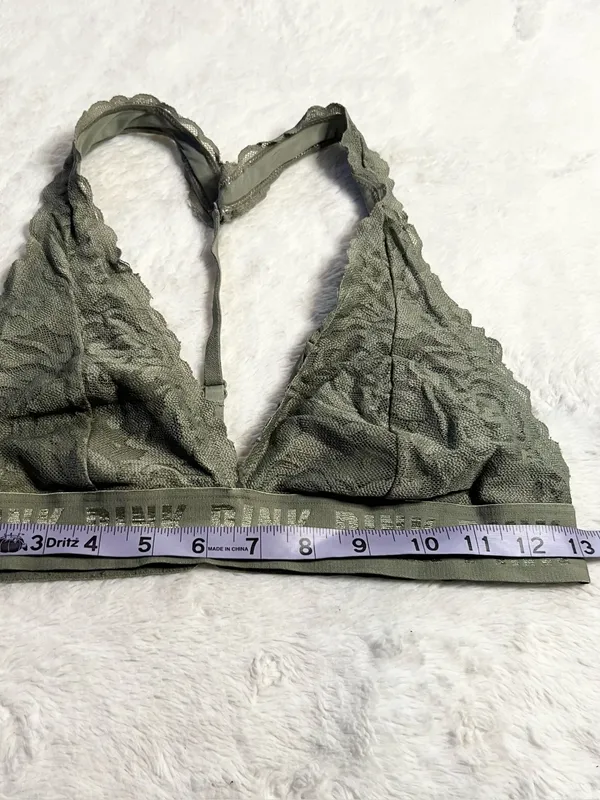 VS PINK Olive Green Lace T-Back Bralette Size Medium Wireless Comfort Bra - Image 8