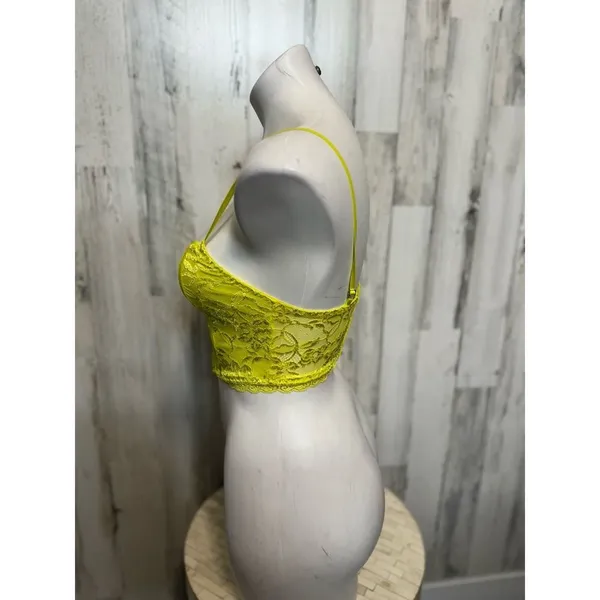 Forever 21 Floral Lace Corset Crop Top Womens M Neon Chartreuse Lime Yellow - Image 4