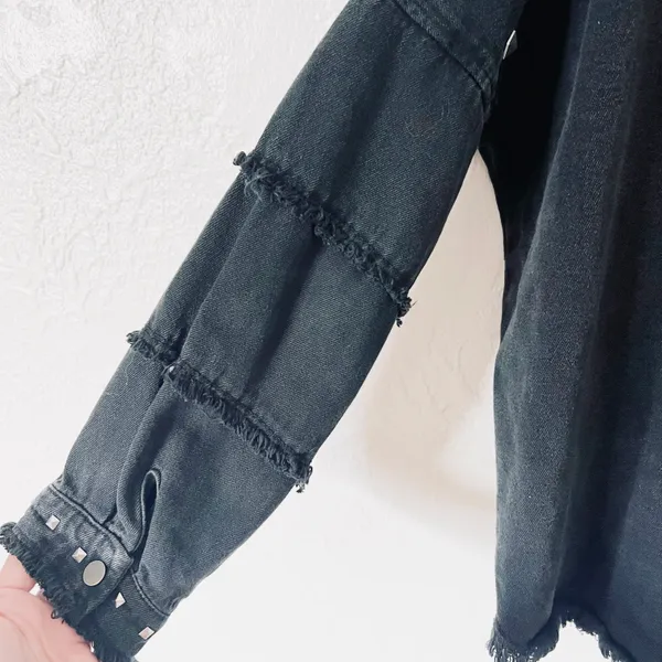 ZARA | Studded Denim Black Fringe Raw Hem Jacket - Image 8