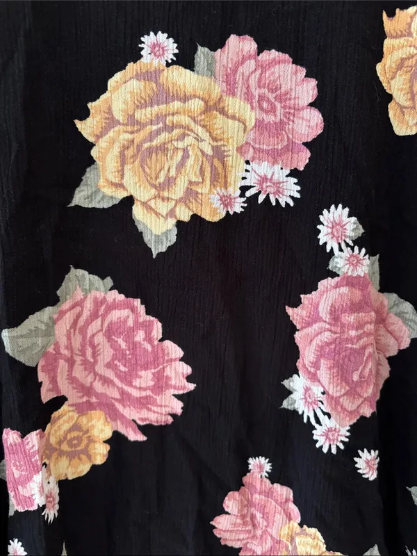 Maurices Black Button-Front Blouse with Pink & Yellow Floral Print - Image 6