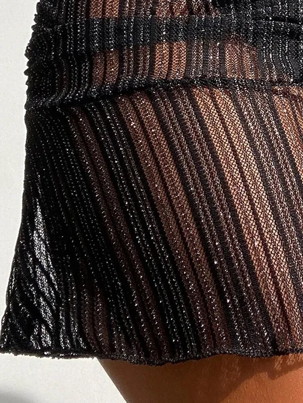 Black Mesh Glitter Skirt Cover Up - Image 3