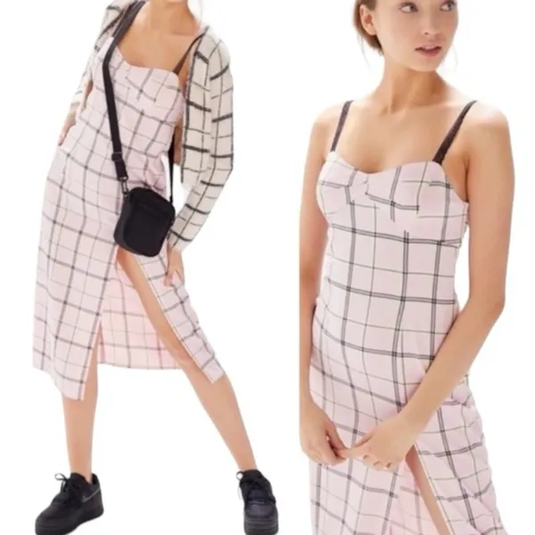 Urban Outfitters Cher Maxi Slip Dress M • Pink Plaid • Lace Straps • Y2K Grunge - Image 6