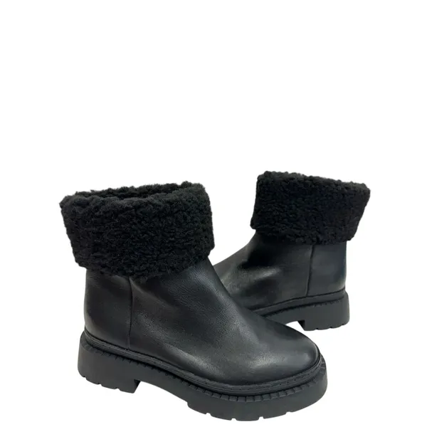 Marc Fisher LTD Boots Black Leather Fur Shearling Lug Sole Size 7‎ Ankle Booties - Image 5