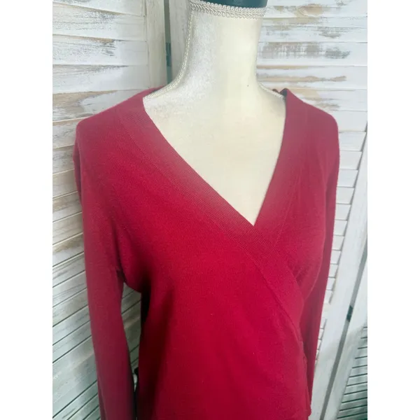 CABI Women's Medium Ballet Wrap Cardigan Sweater Red Cotton Angora Rabbit Hair - Image 8