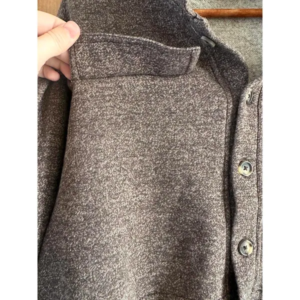 Double Zero Cropped Button Up Long Sleeve Shacket Sweater Heathered Brown Large - Image 5