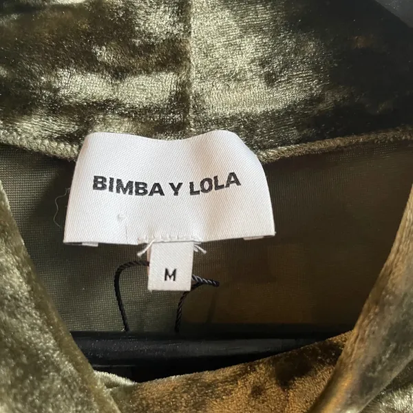 Bimba y Lola Velvet Dress Womens M Olive Green Whimsigoth Mock Neck Button‎ Cuff - Image 7