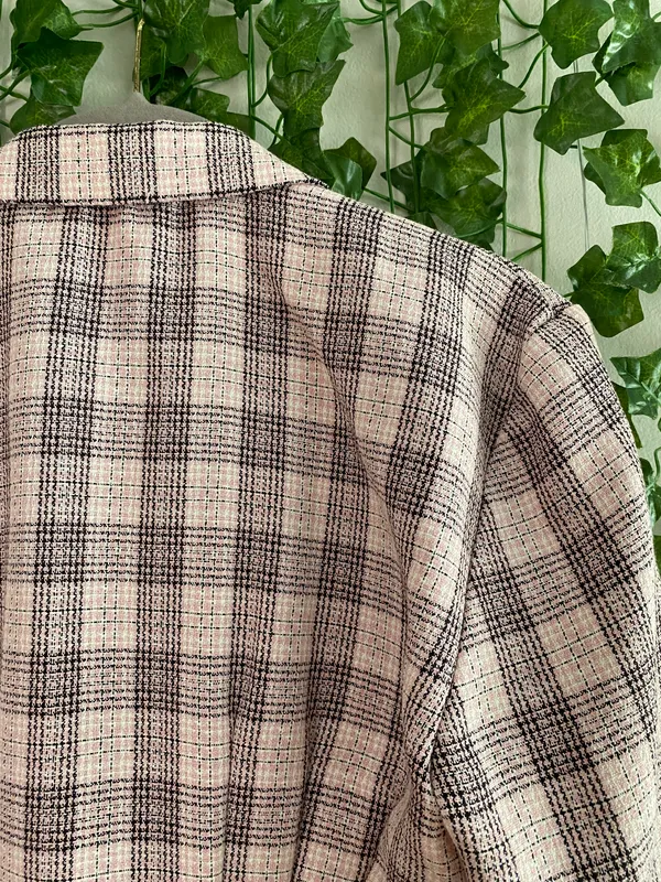 Women’s Pink Plaid Long Sleeve Collared Button Down Blazer Dress Vintage - Image 4