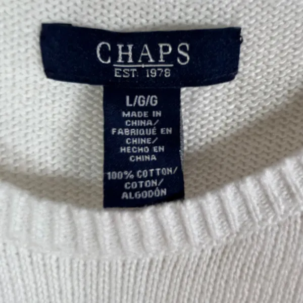 Chaps Womens White Red Striped Cotton Crew Neck Sweater Large - Image 4