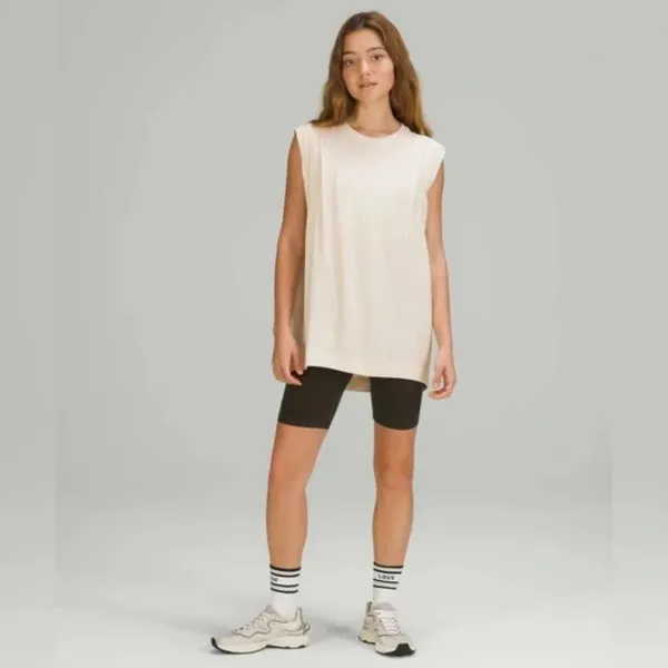 Lululemon White Opal Modal Pleated Shoulder Sleeveless Athletic Tank Top - Image 2
