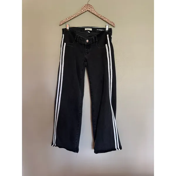 WARP + WEFT Maternity Black Striped Wide Leg Jeans Size 6 / 28 - Image 5