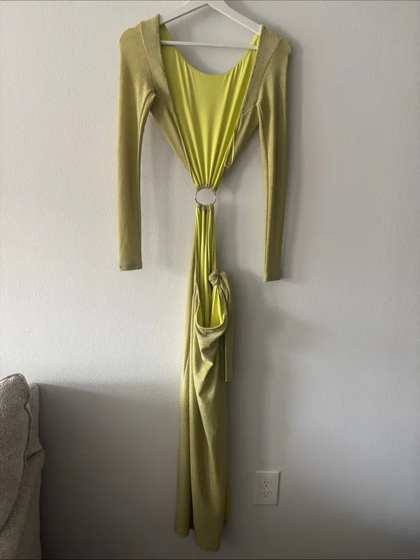 Meshki Christina Backless Maxi Wrap Dress in Green Shimmer NWT - Image 6