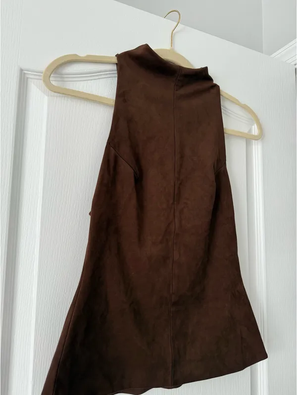 Zara Brown Suede Sleeveless High Neck Halter Top - Image 4