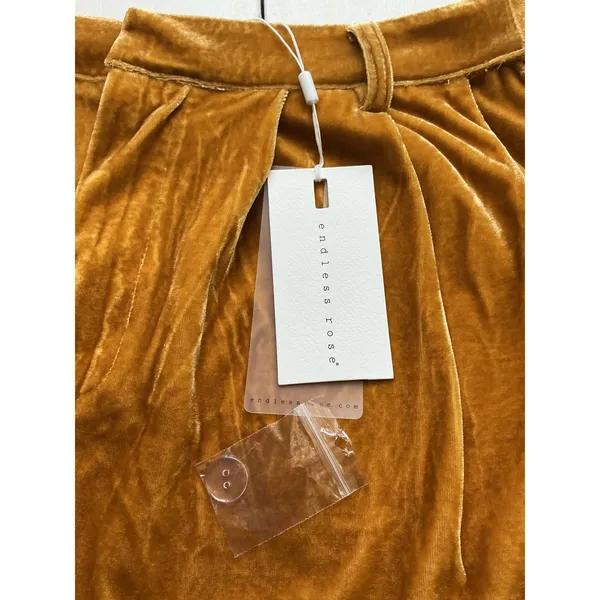 Endless Rose Velvet Wide Leg Pants Yellow Mustard Pleated JL736P Womens Size M - Image 9