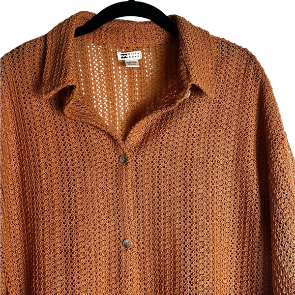 Billabong Open Knit Button Up Shirt Swim Beach Cover Up Beach Summer Travel - Image 3
