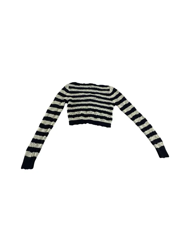 Striped Cropped Button-Front Cardigan in Black and Cream - Image 6