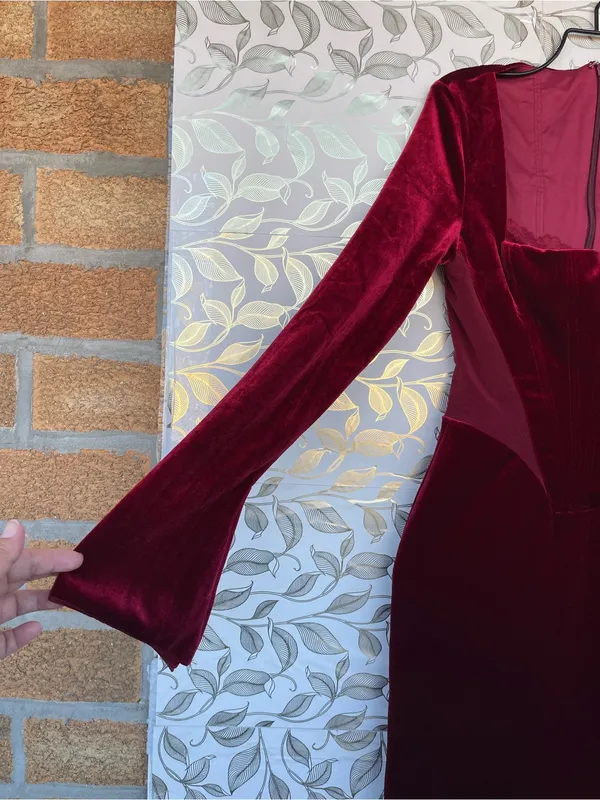 House of CB Solaine Velvet Corset Gown S Burgundy Gothic Vampire - Image 12
