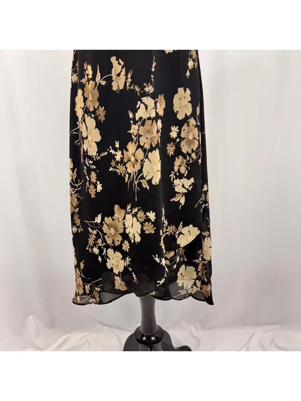 Black Sleeveless Floral Midi Dress 8 M Hi Low Whimsigoth Boho Cottagecore Black - Image 4